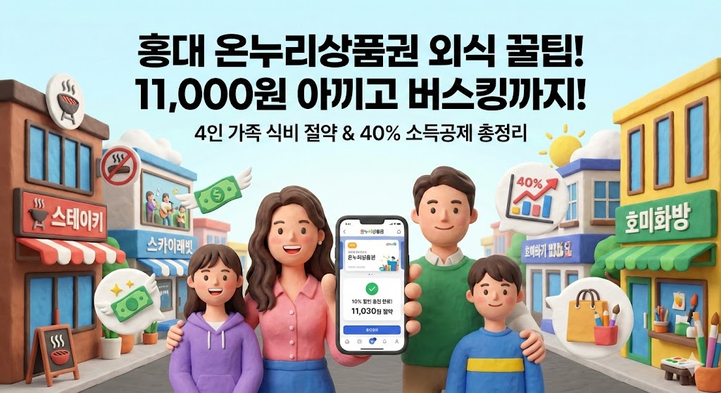 홍대 온누리상품권 외식 꿀팁! 11,000원 아끼고 버스킹까지! 4인 가족 식비 절약 &amp; 40% 소득공제 총정리