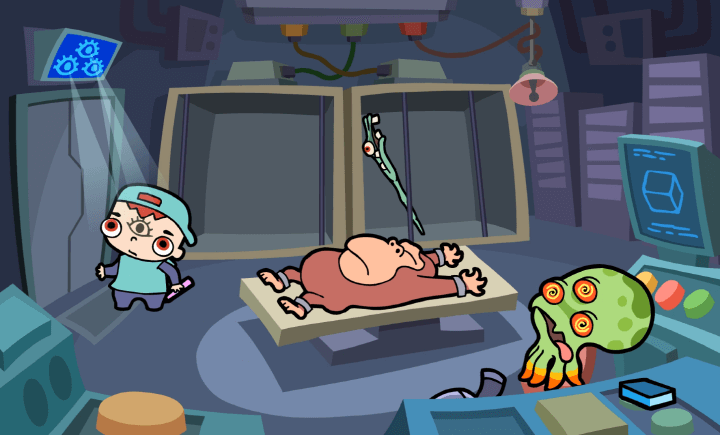 아이탈출1-플래시게임-플레이2-펜으로-이마에-암호를-그리고-방에서-탈출하는-화면