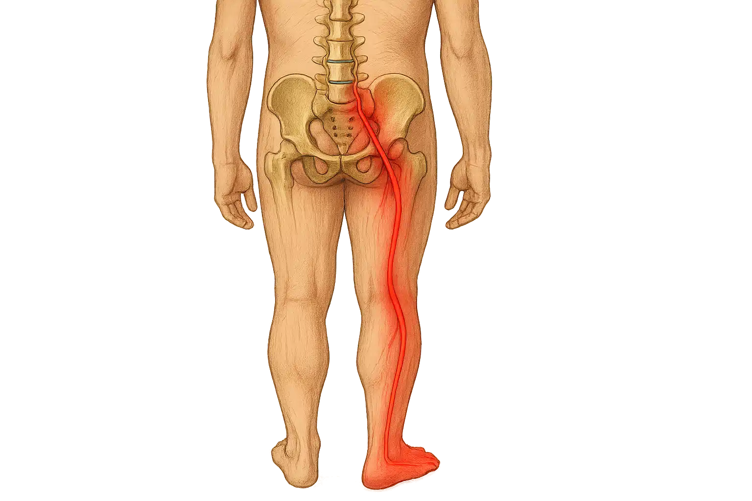 요추 추간판 탈출증으로 신경이 눌려 발바닥까지 이어지는 통증 흐름