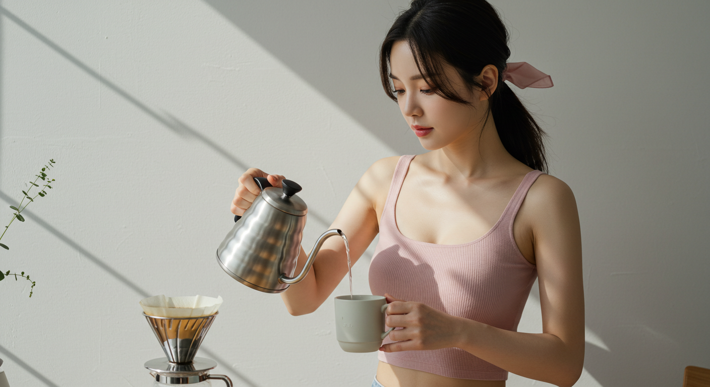 커피를 따르고있는 한국여성