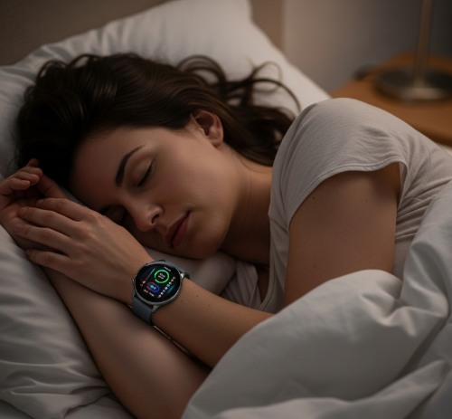 스마트위치를 차고 잠들어 있는 여성
