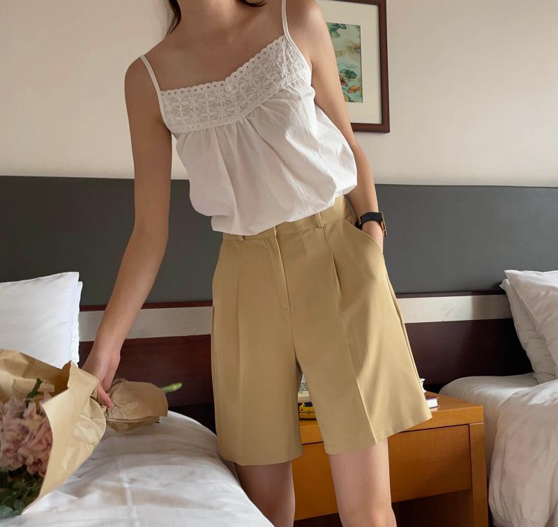 버뮤다팬츠 하이웨스트 여성 반바지 4부 5부 여름 핀턱 슬랙스 와이드팬츠 바지