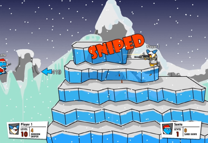 건메이헴1-2인용총게임하기-플래시게임-플레이-상대방에게-총을-명중시키고-바닥으로-떨어트리는-화면