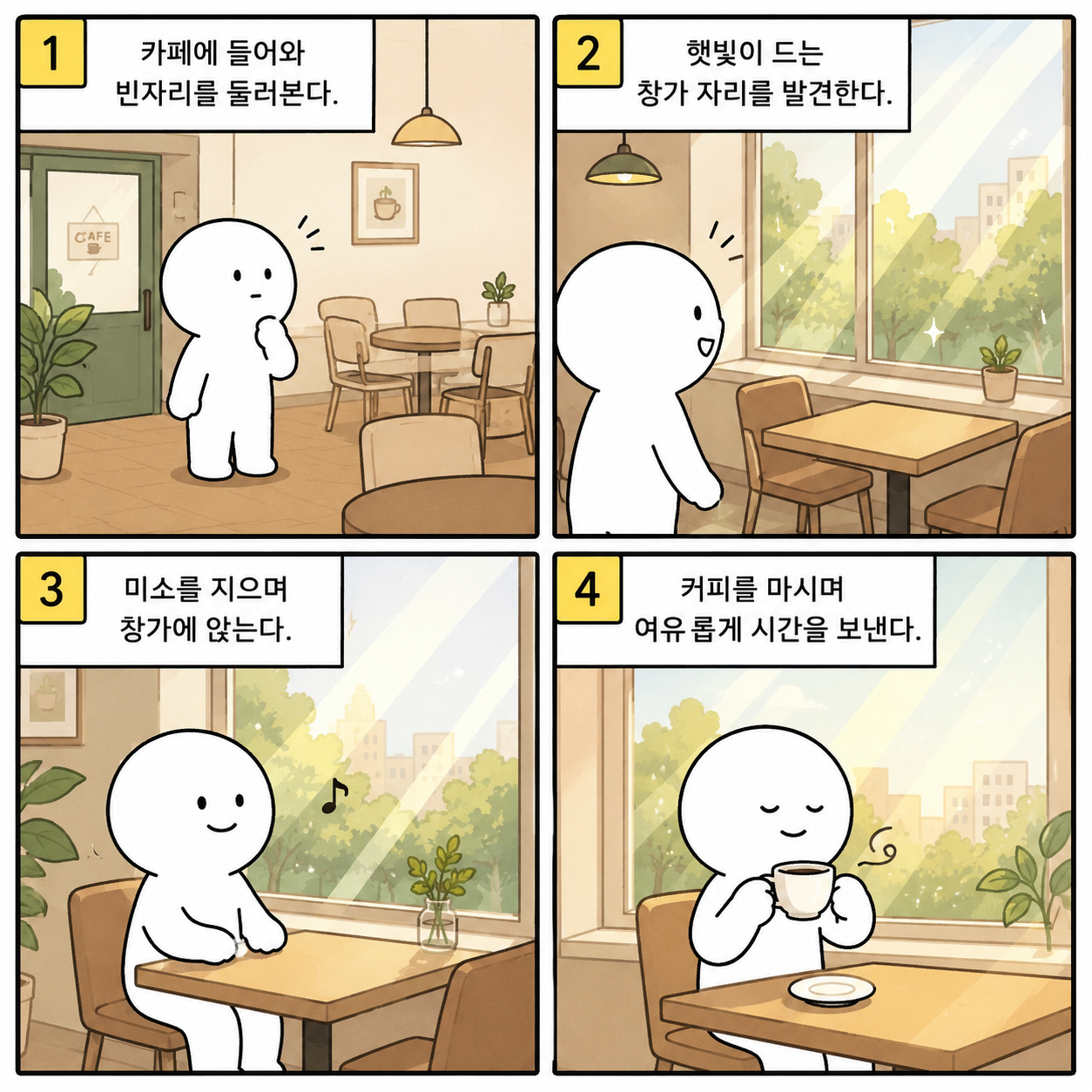 햇빛이 비치는 카페에 자리잡기 웹툰