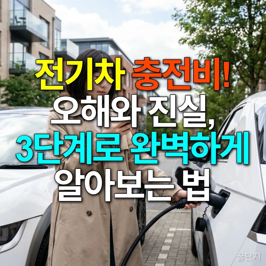 전기차 충전소에서 스마트폰 앱을 보며 충전 요금을 확인하는 젊은 여성
