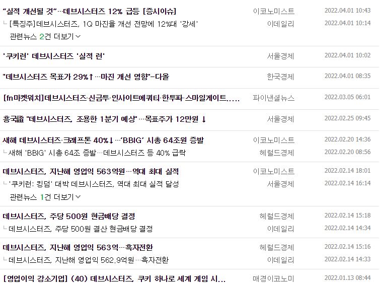 데브시스터즈 뉴스, 공시