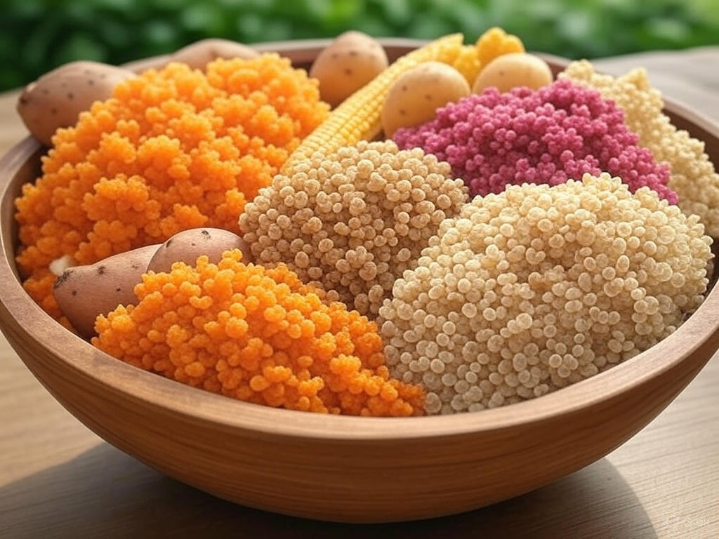 글루텐이 없는 곡류 & 탄수화물: 고구마, 감자, 옥수수
퀴노아, 메밀, 아마란스