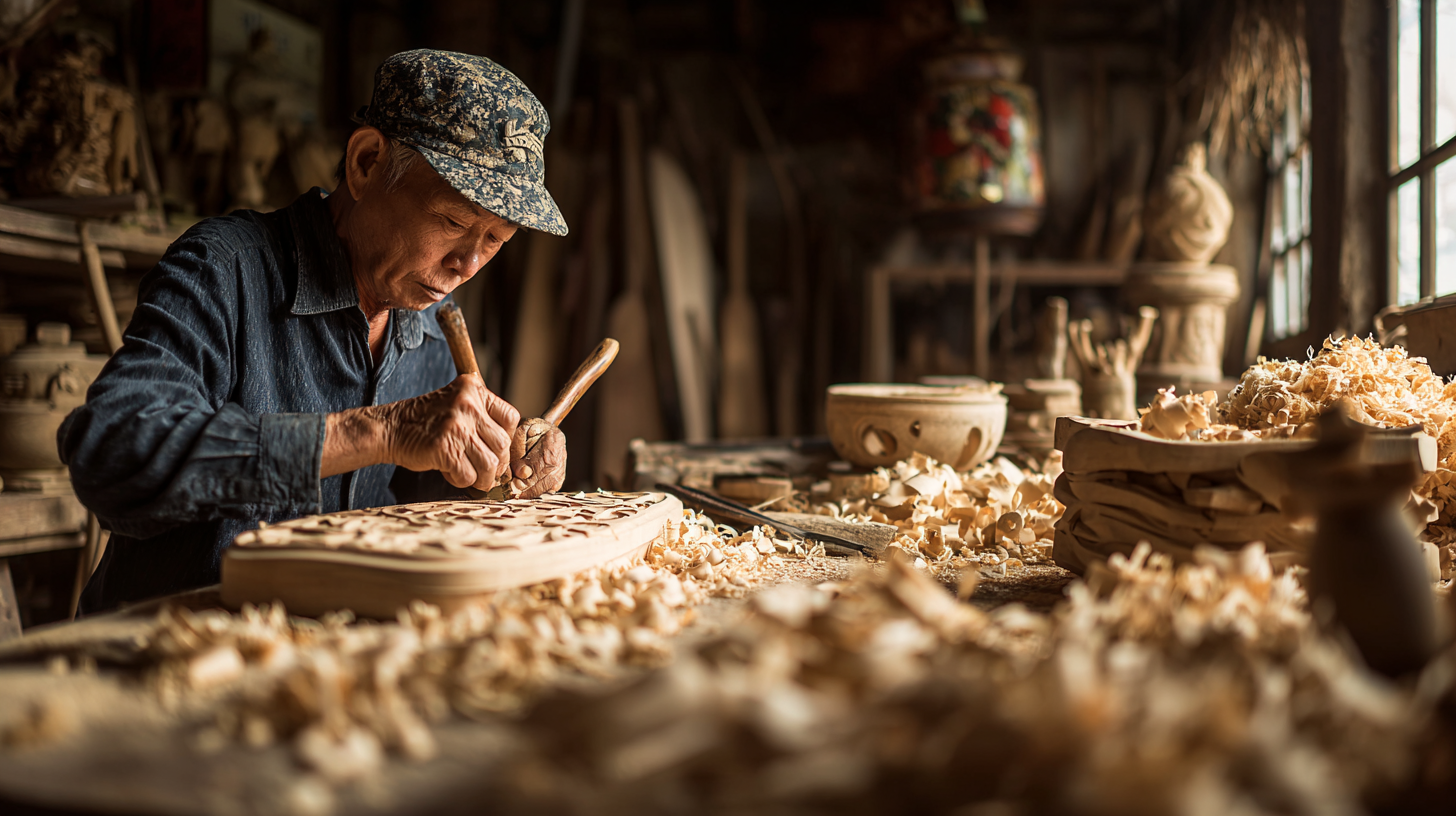 장인이 목재를 다듬는 모습