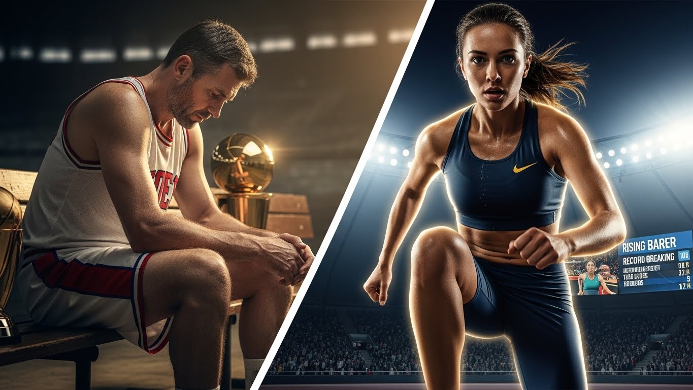 은퇴하는 레전드 스포츠 선수와 떠오르는 신예 선수의 대비