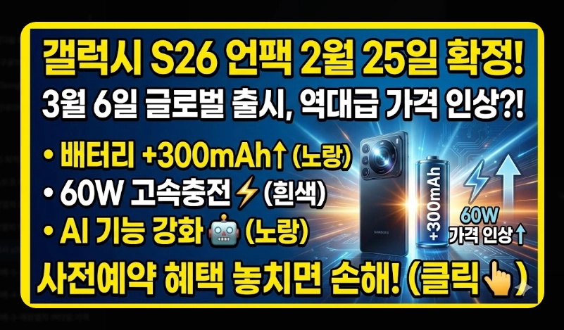 갤럭시 S26 출시일 및 가격 [스펙 유출 정보] 디자인 변화 및 핵심 기능 총정리