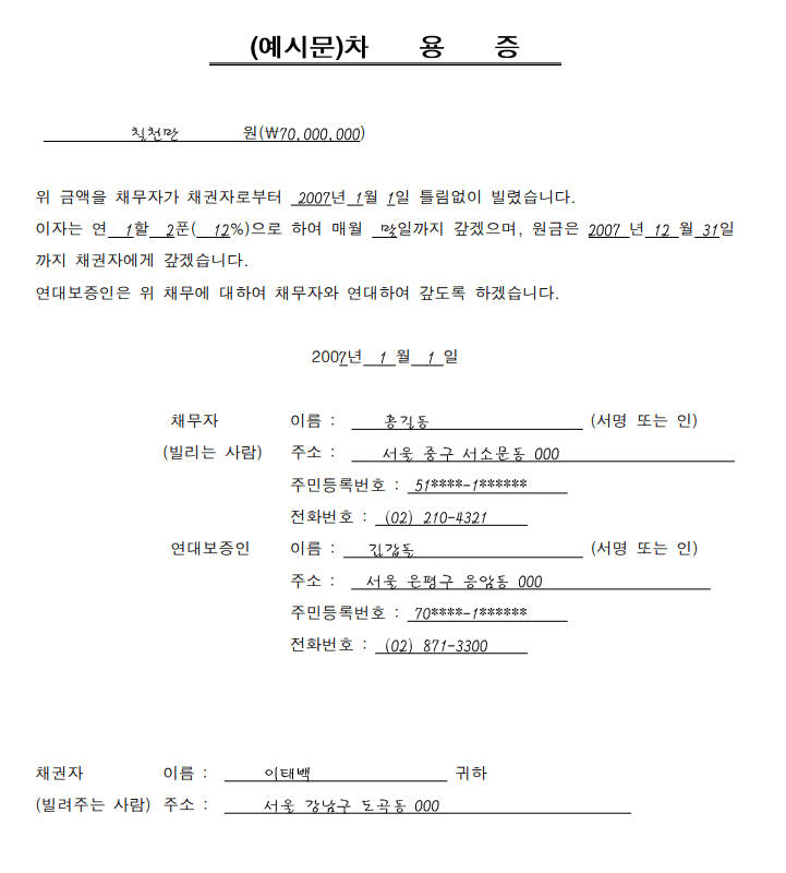 차용증 양식 쓰는법 법적효력 공증 강제집행