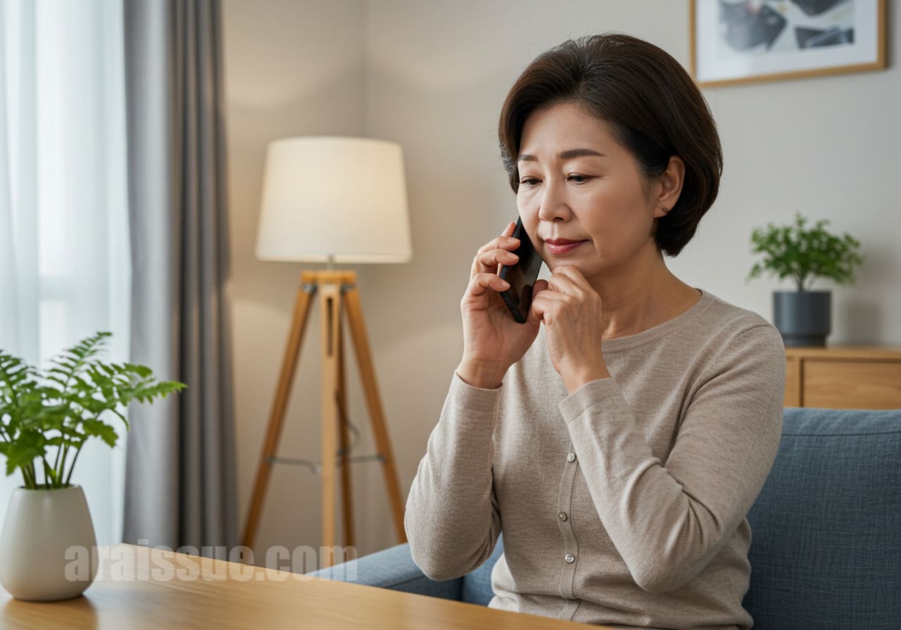 집에서 전화로 보건소에 프로그램을 예약하는 장면을 잘 표현하고 있습니다.