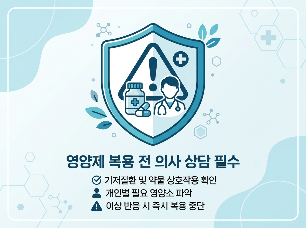 영양제 안전 복용 주의사항 경고 일러스트