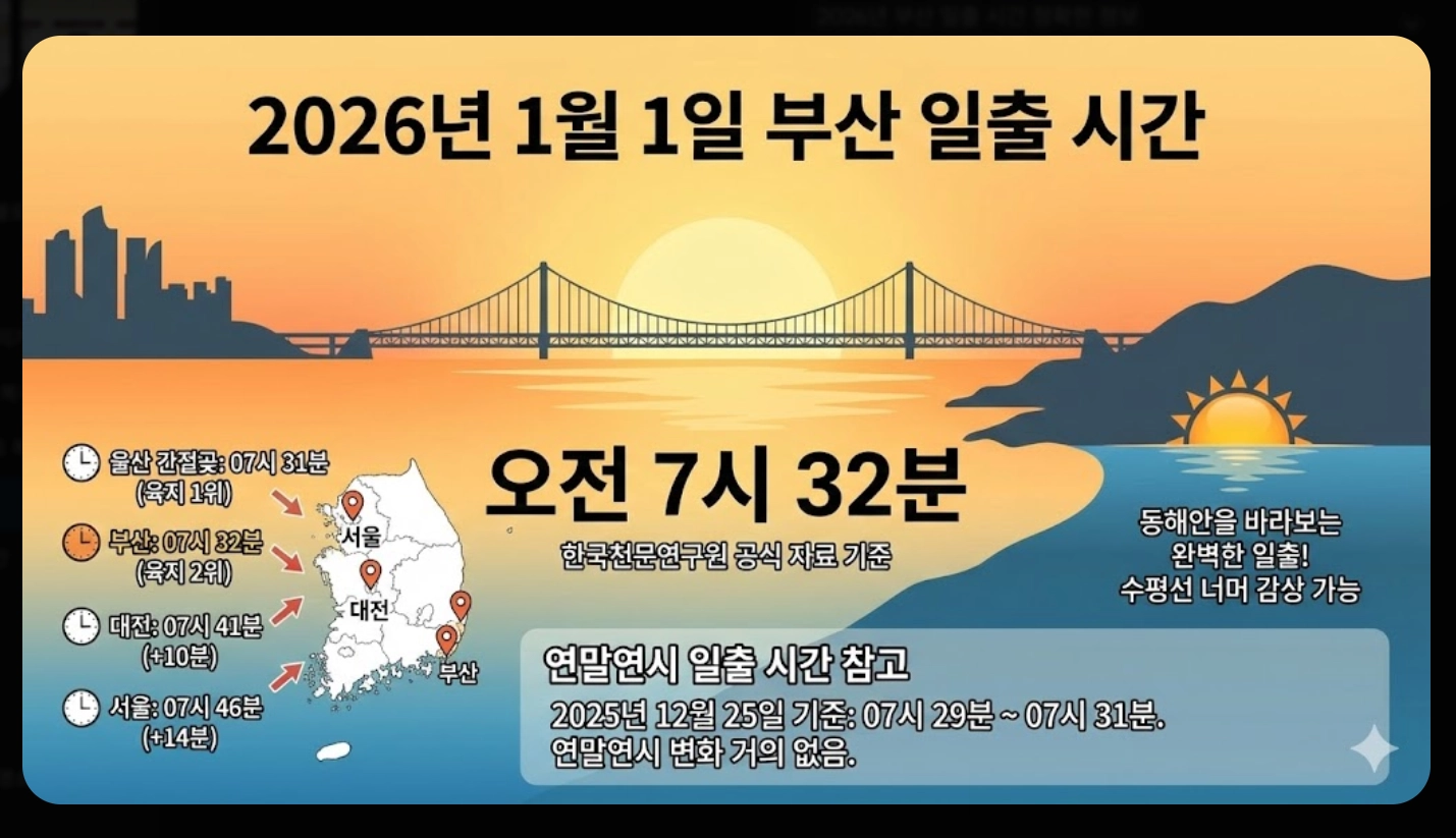 부산 일출 시간 2026 병오년 해돋이 명소 완벽 가이드