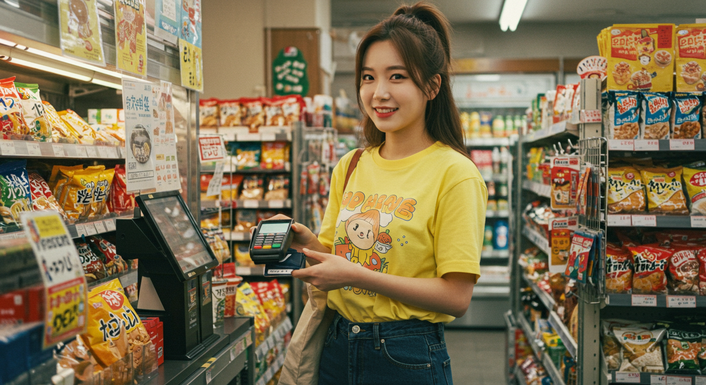 편의점에서 쇼핑을 즐기는 여자