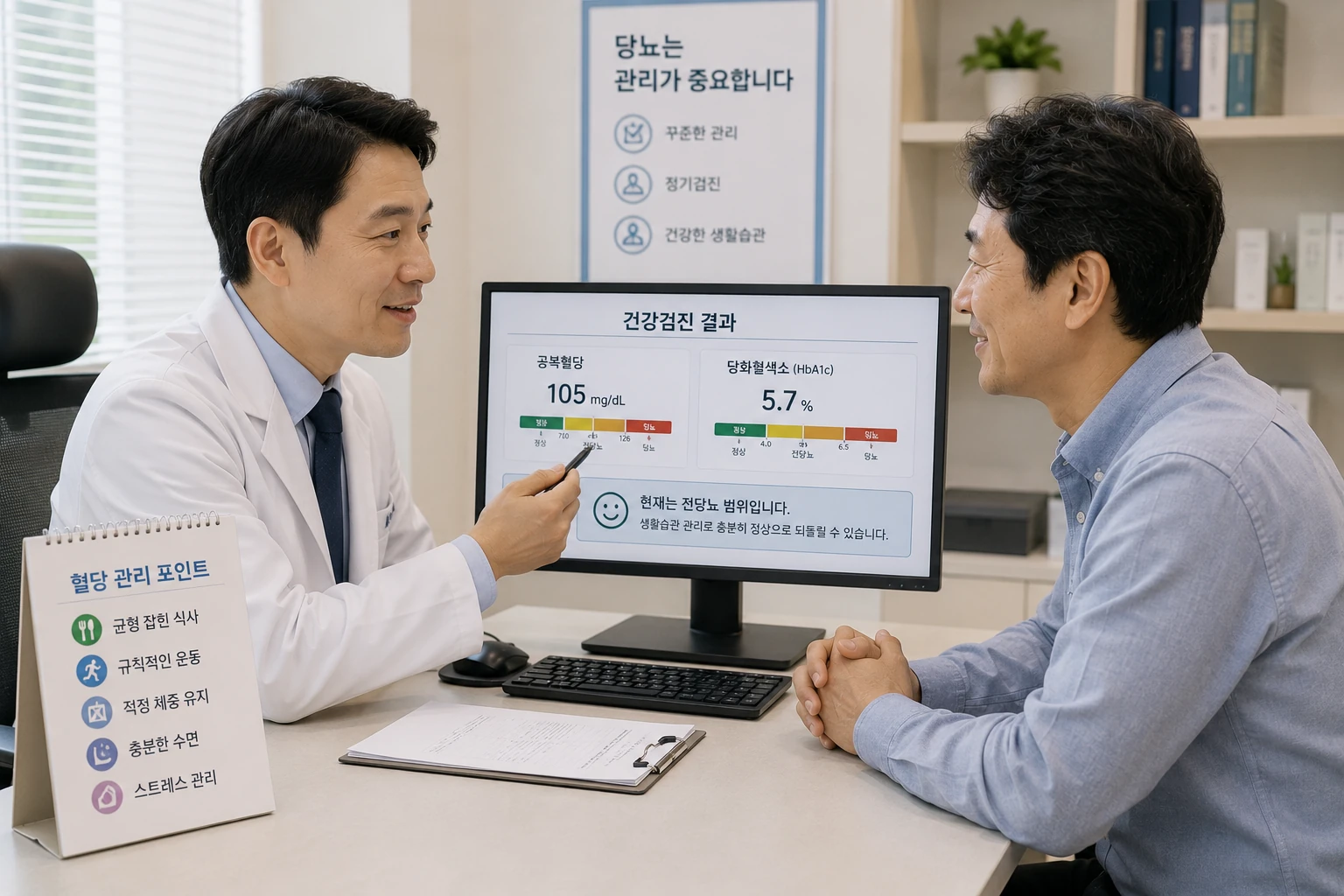 건강검진 결과를 상담하는 의사와 환자