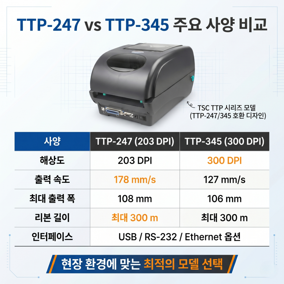 TSC TTP-247, TSC TTP-345, 바코드 프린터 추천, 산업용 바코드 프린터, 열전사 프린터, 라벨 프린터, 물류센터 프린터, 제조업 바코드 프린터, 300DPI 바코드 프린터, TSC 프린터