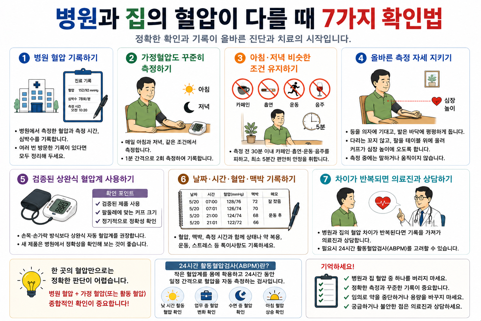 혈압 차이가 있을 때 확인할 항목을 소개하는 그림