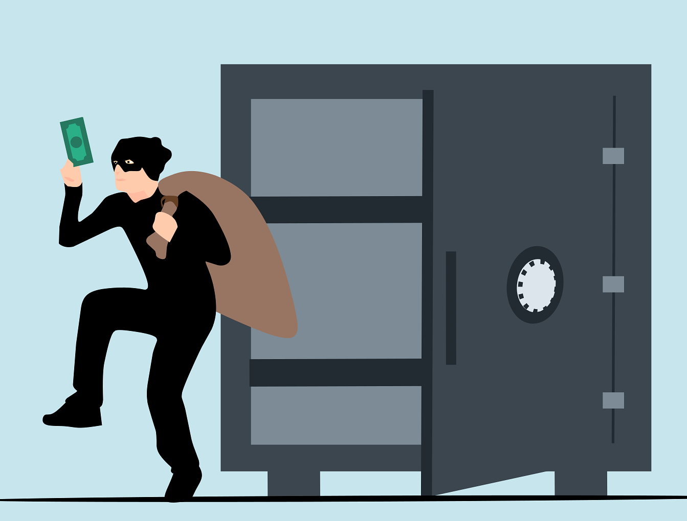 집에 도둑이 들어 물건을 훔치고 나가는 모습을 코믹하게 그린 이미지