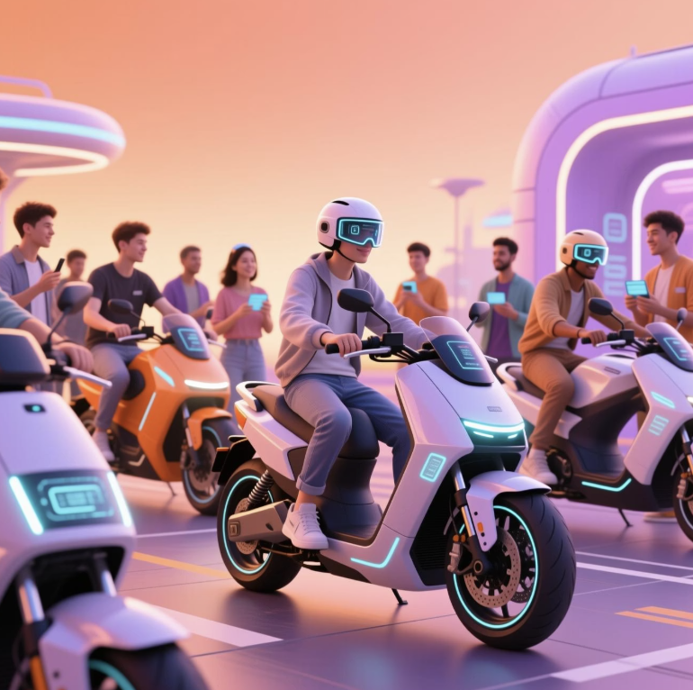 바튜매와 함께하는 바이크 라이프의 미래 섹션 전기 오토바이를 탄 이미지