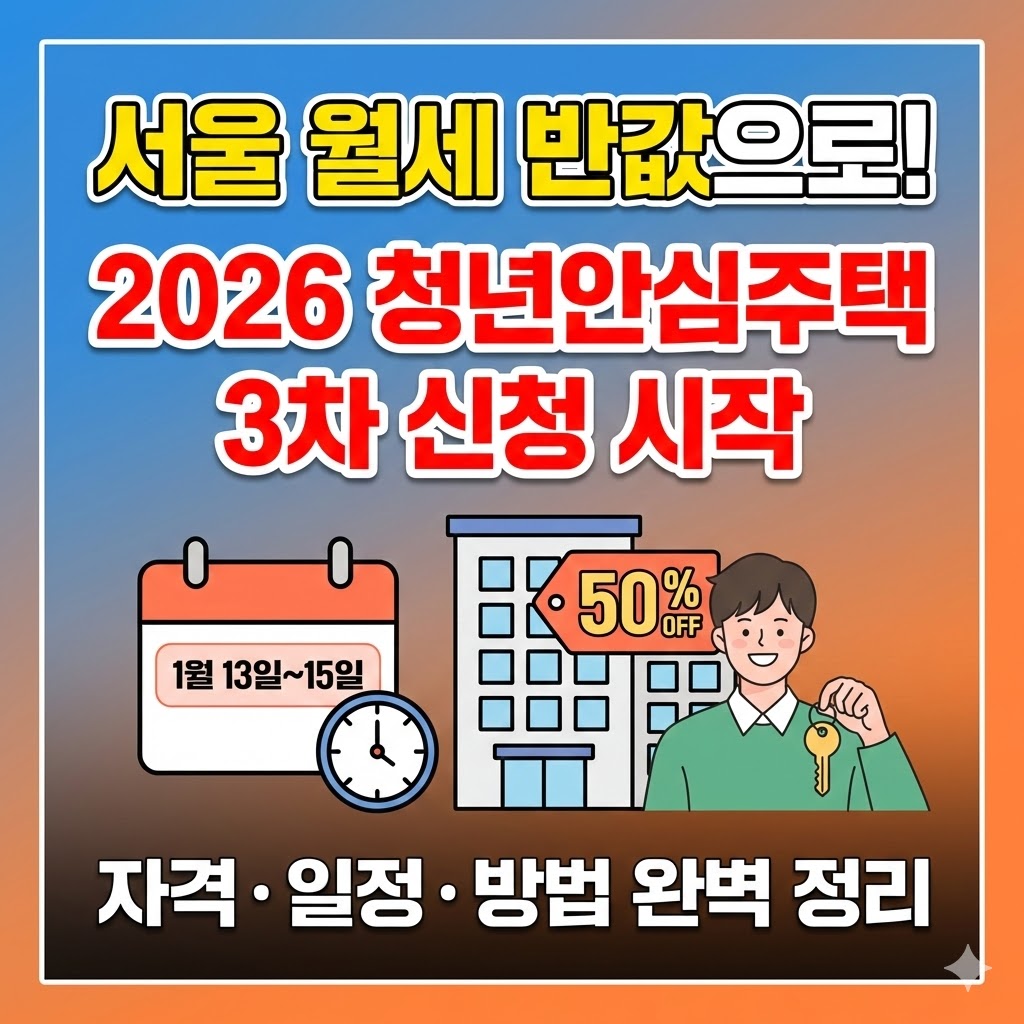 2026년 3차 SH 청년안심주택 모집 일정 및 임대료 혜택(시세 30~50%) 정보 요약