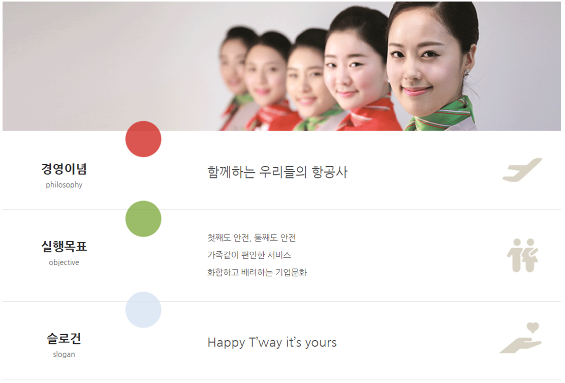 티웨이항공 홈페이지 / 목표 슬로건