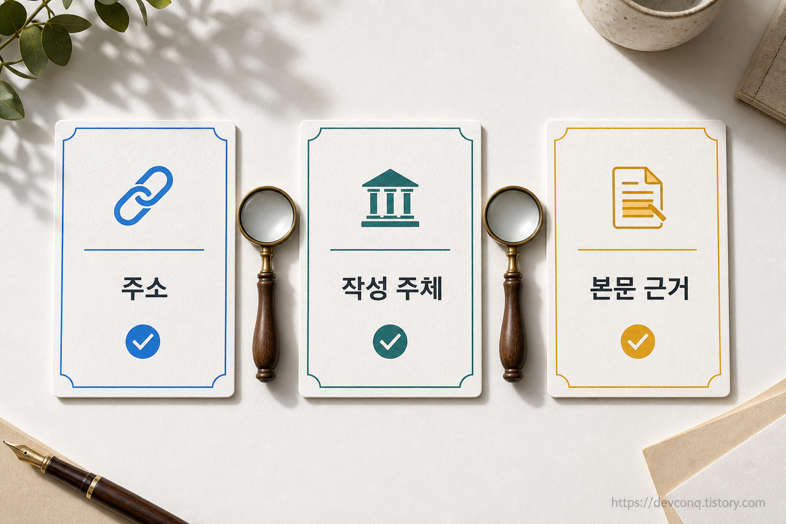 주소·작성 주체·본문 근거 세 칸으로 구성한 출처 확인표