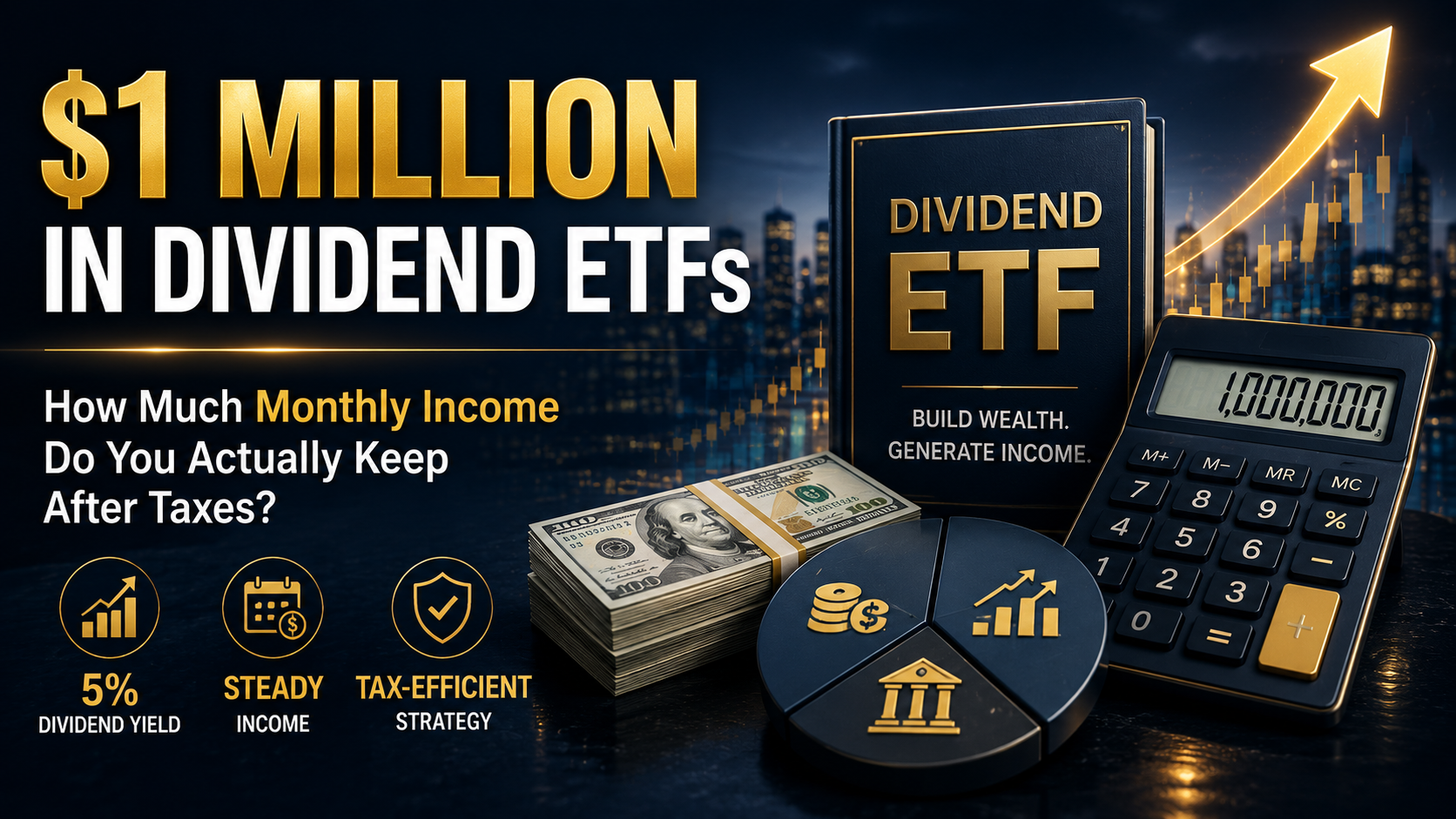 $1 million dividend ETF portfolio with a 5 percent yield showing monthly income and after-tax investment returns