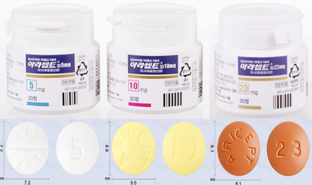 알츠하이머형 치매증상 치료제인 아리셉트정 5mg 10mg 23mg