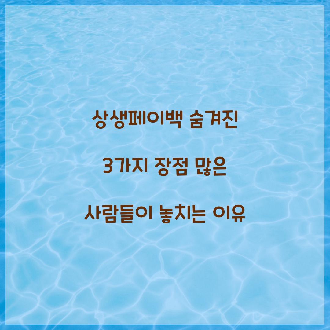 상생페이백 숨겨진 3가지 장점 많은 사람들이 놓치는 이유