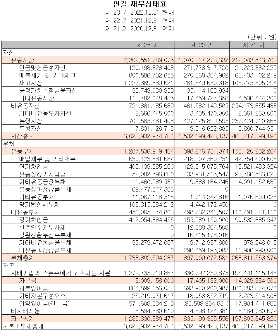 엘앤에프 - 재무상태표
