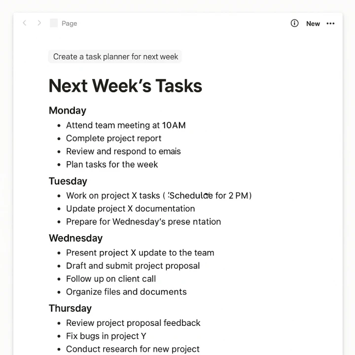 Notion AI๊ฐ ์๋์ผ๋ก ์์ฑํ ์ฃผ๊ฐ ์
๋ฌด ๊ณํํ ์์