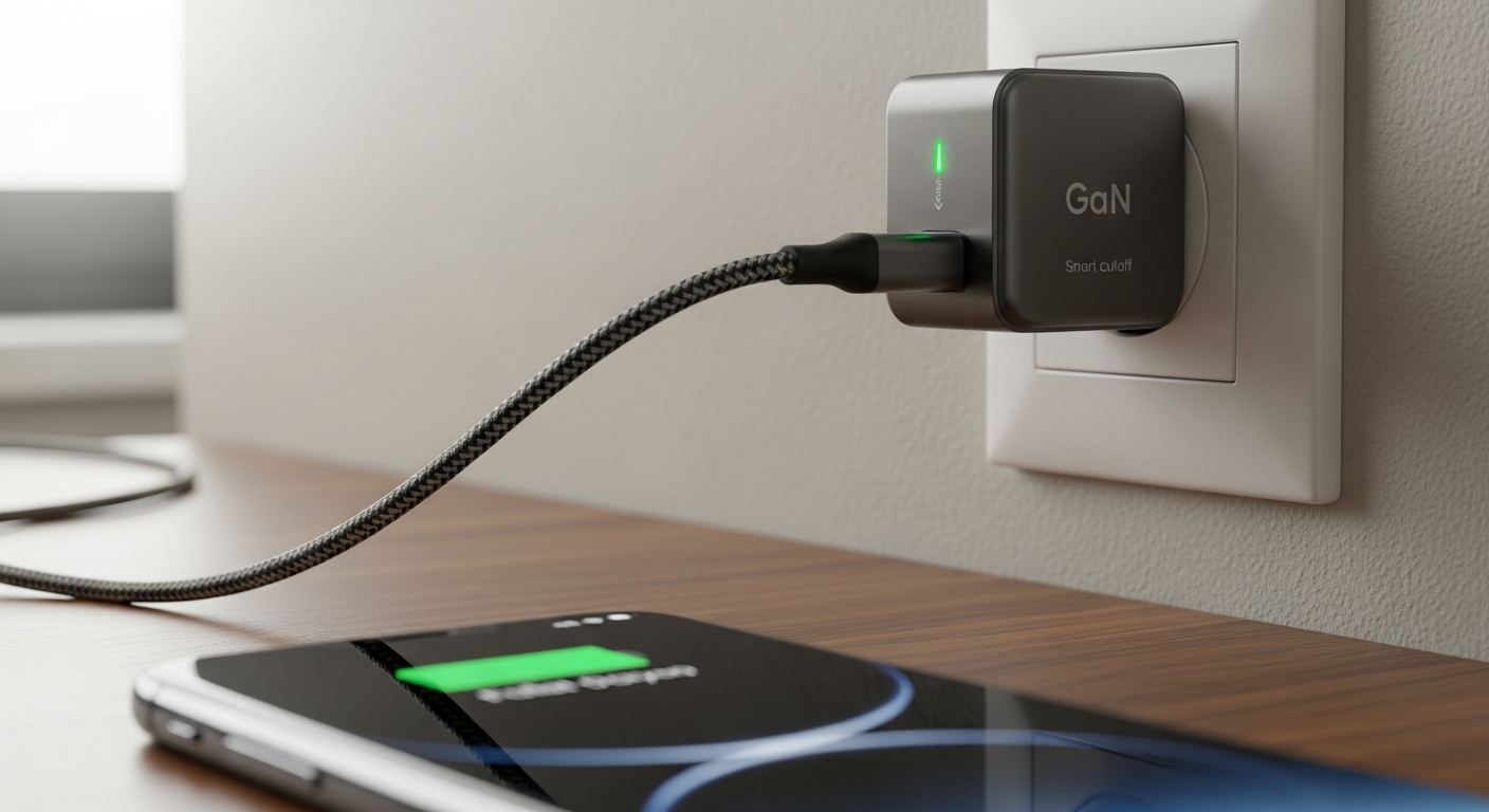 완충 시 자동 전력 차단 기능이 있는 초저전력 GaN 충전기.