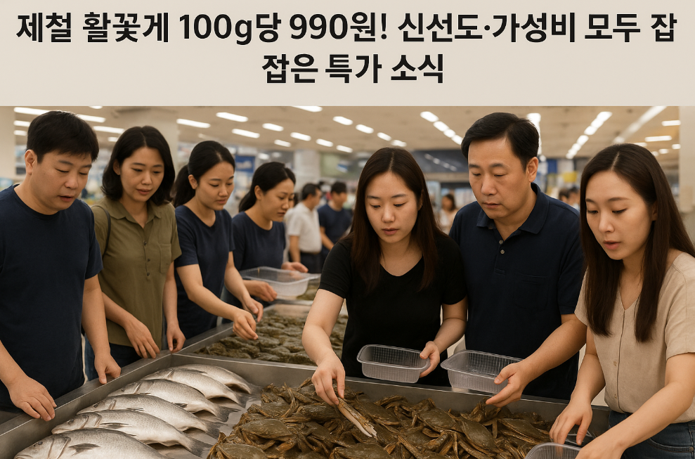 제철 활꽃게 100g당 990원!