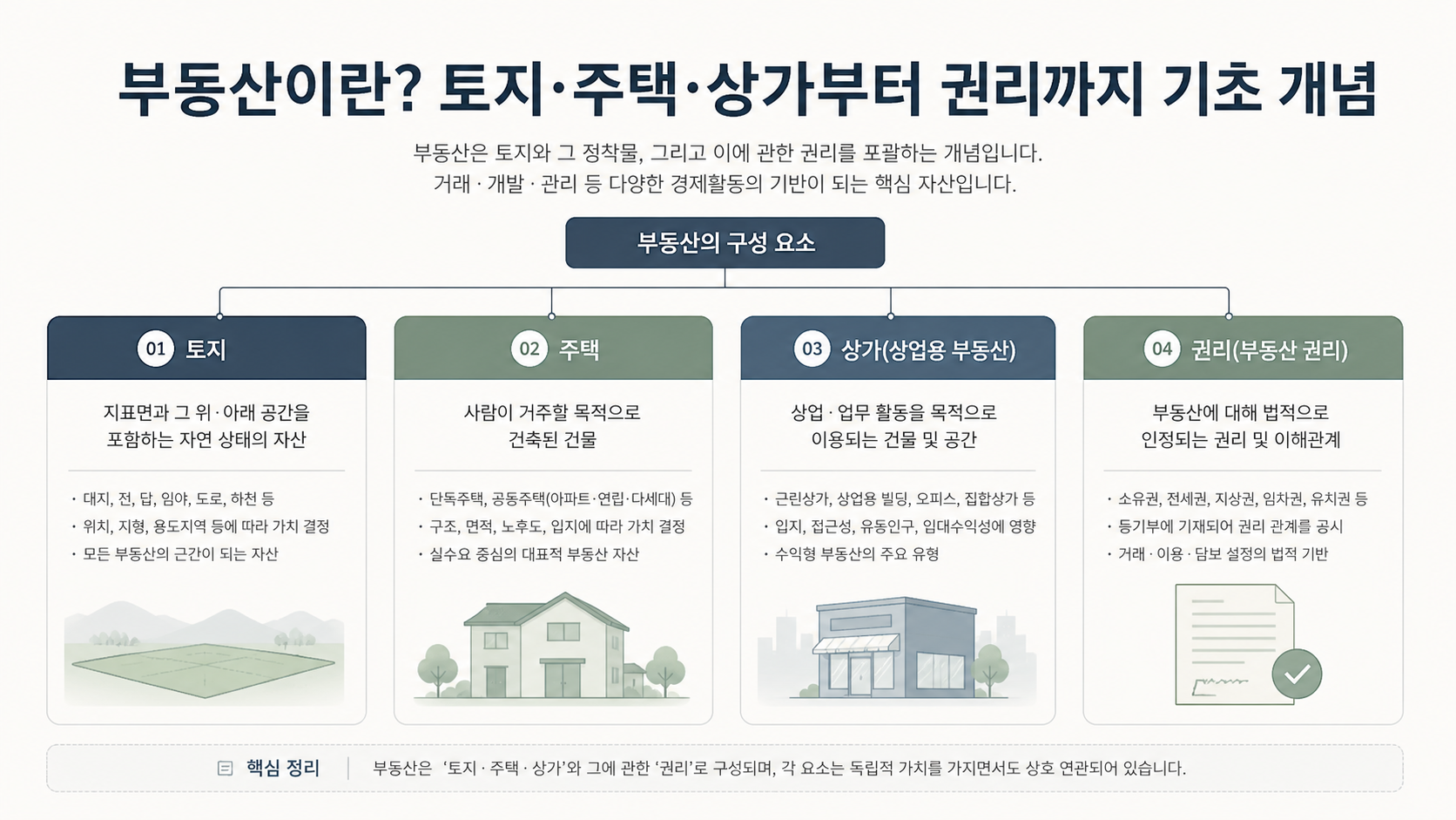 토지와 건물과 주거용과 상업용 비교 인포그래픽