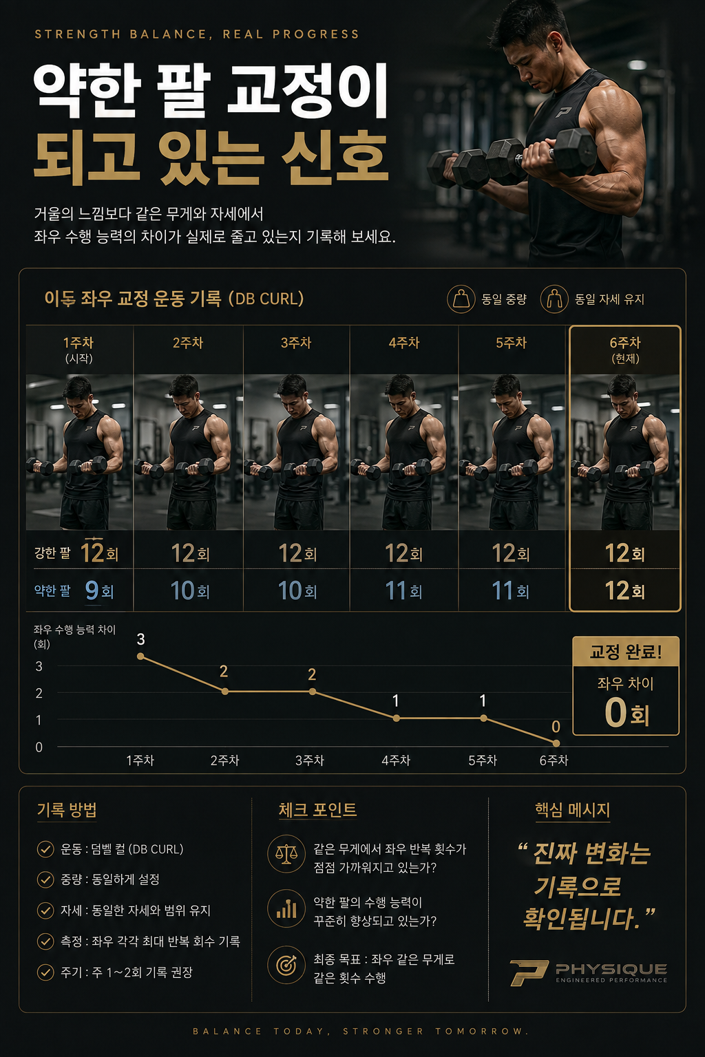 약한 팔 교정이 되고 있는 신호