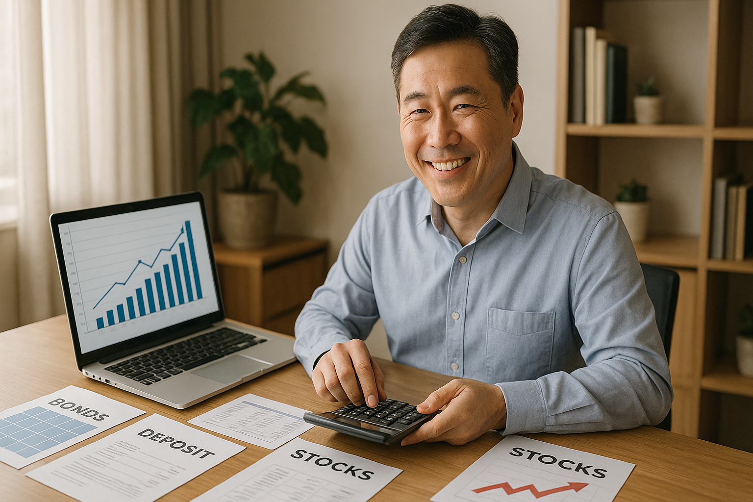 안전한 재테크 전략을 수립중인 중년 남성