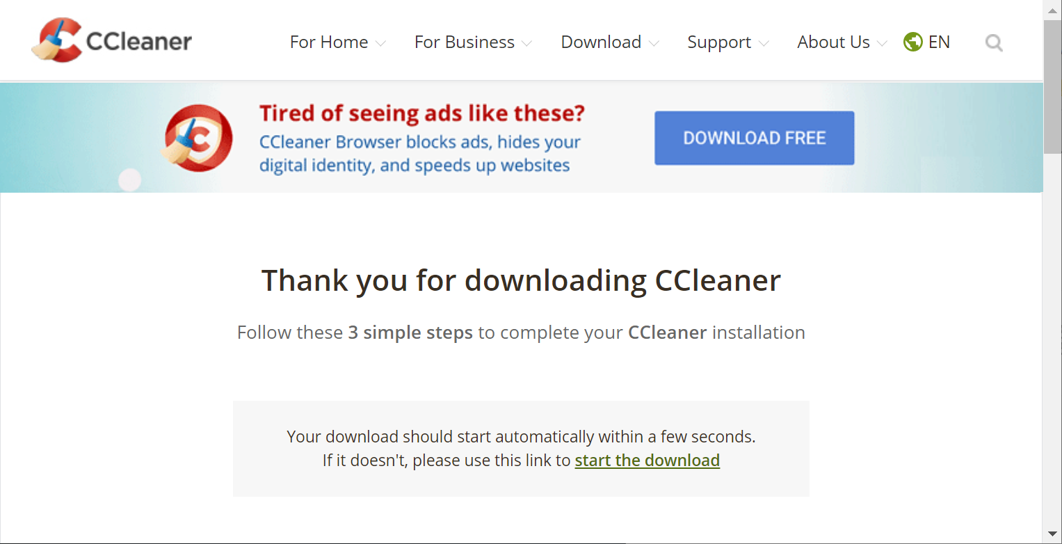 CC클리너 다운로드 페이지