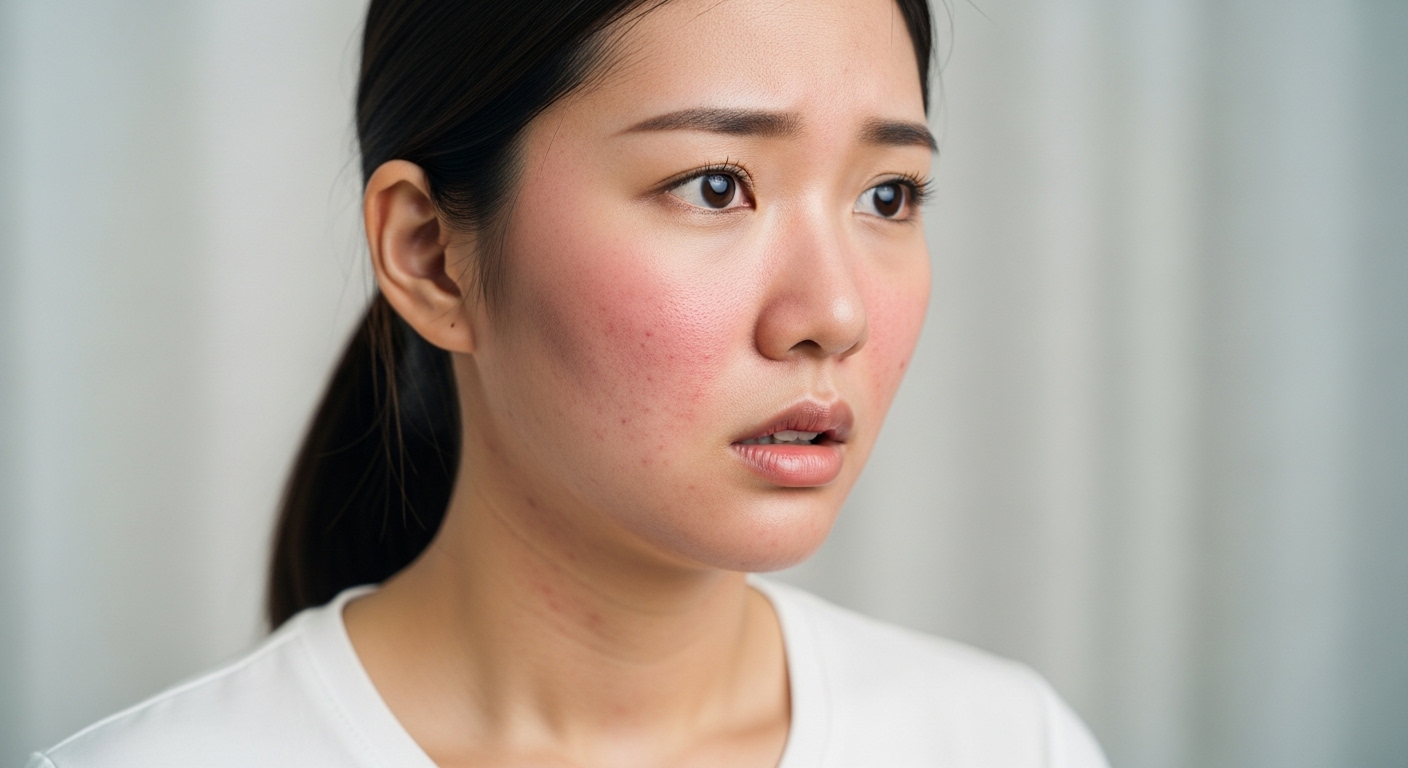 영양제 잘못 복용으로 피부 트러블이 난 여성