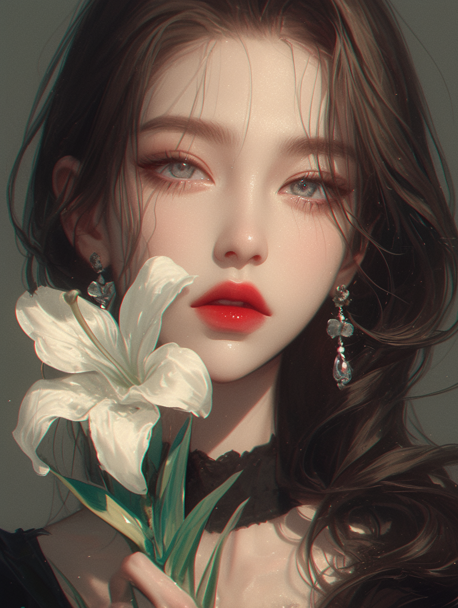 Black-hair-Red-lipstick-and-Lily