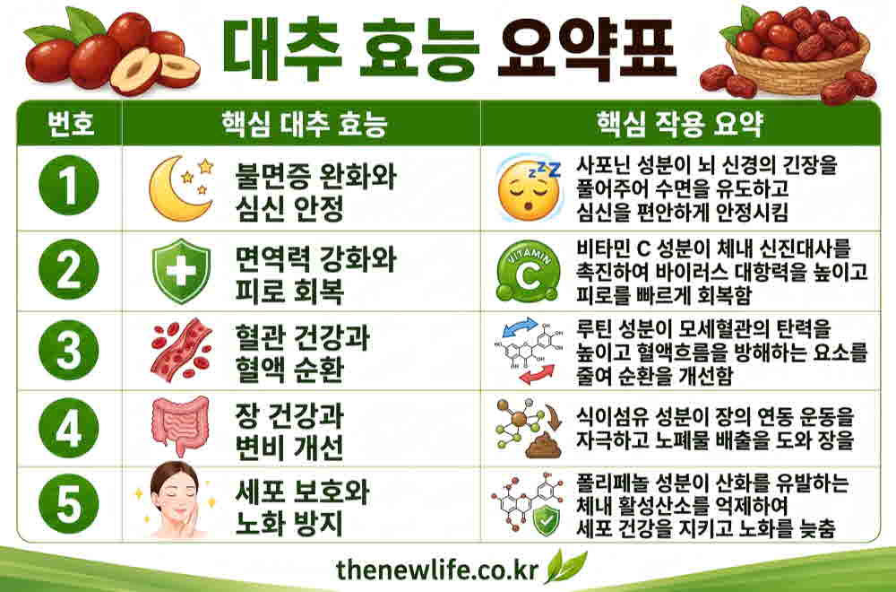 대추 효능 요약표