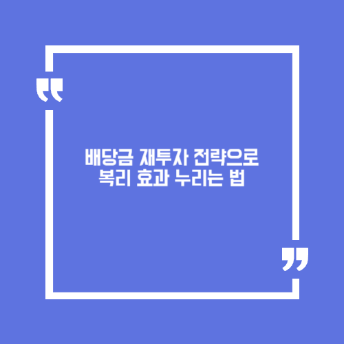 배당금 재투자 전략으로 복리 효과 누리는 법