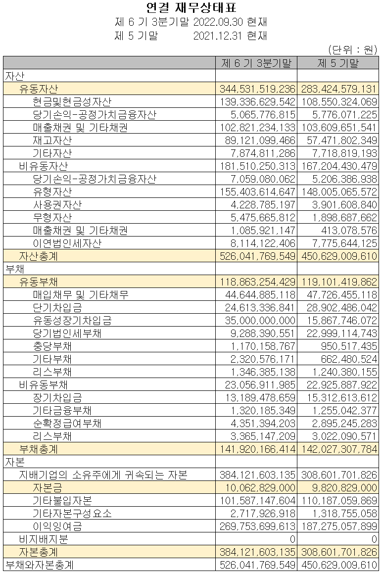 이녹스첨단소재 - 재무상태표
