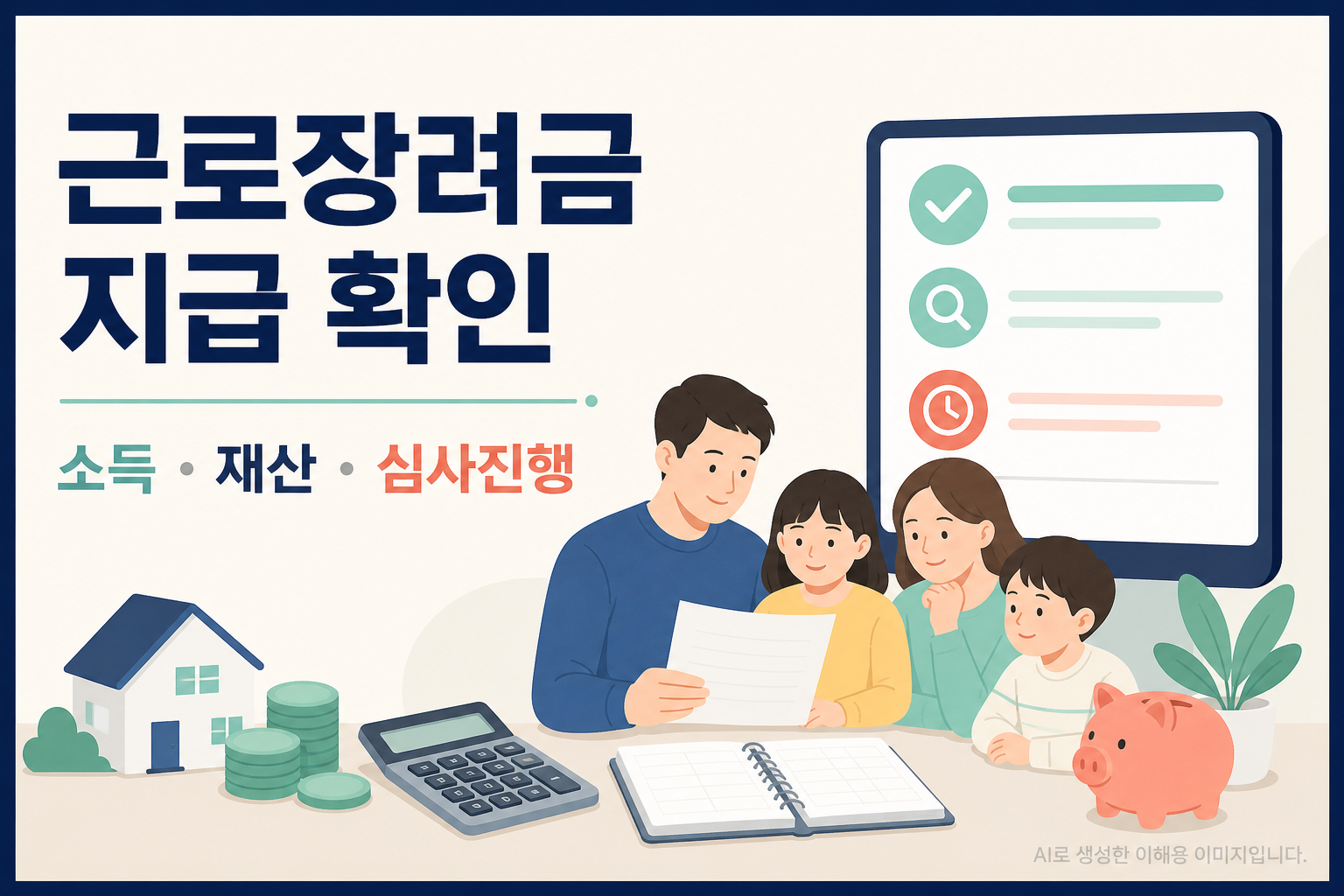 근로장려금 지급 대상과 심사진행 확인을 안내하는 관련 글 포스터