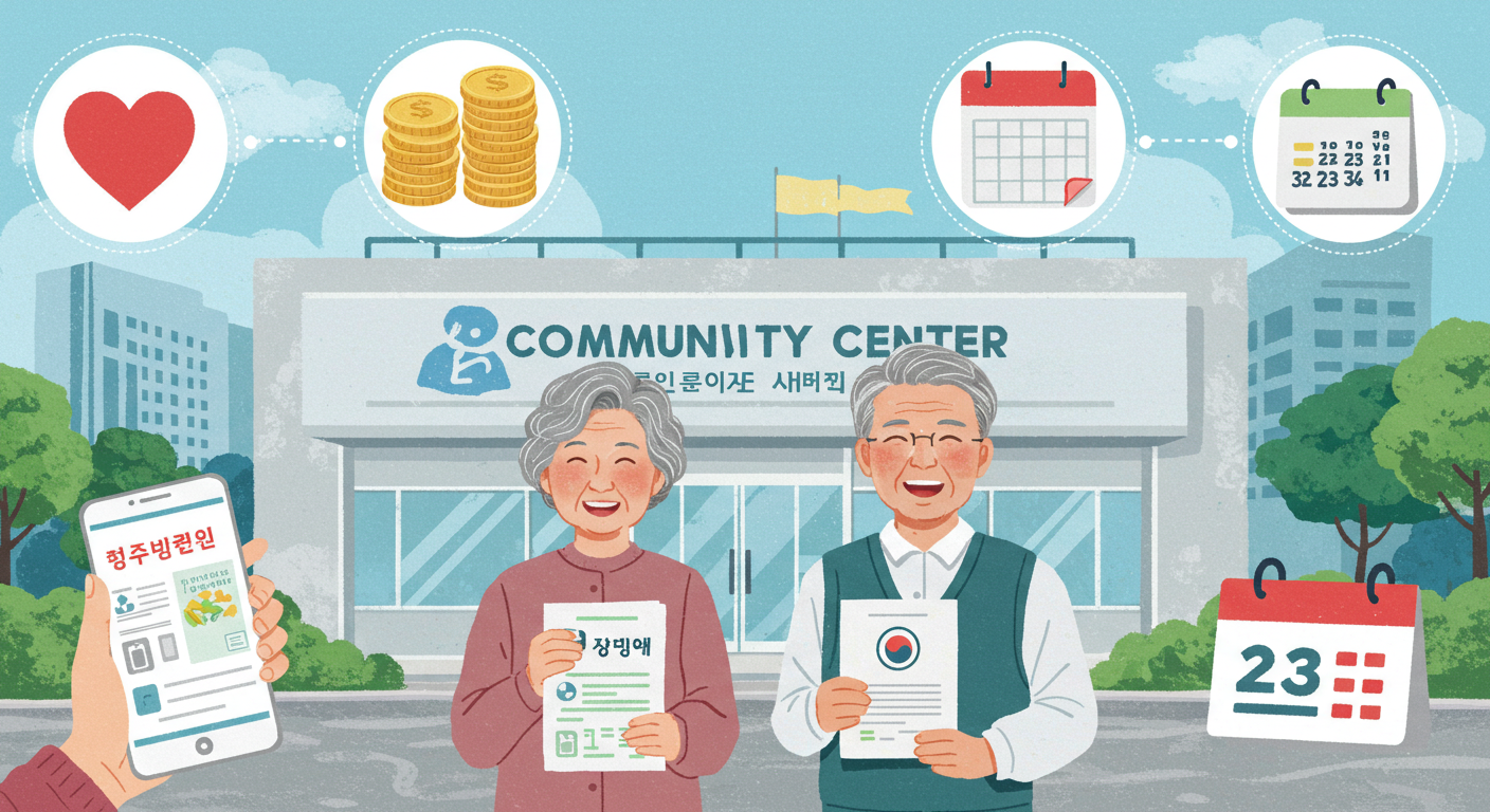 기초연금, 장기요양보험, 디지털배움터, 복지로, 노인복지관, 치매검진, 예방접종, 여가활동, 스마트폰교육, 노후준비