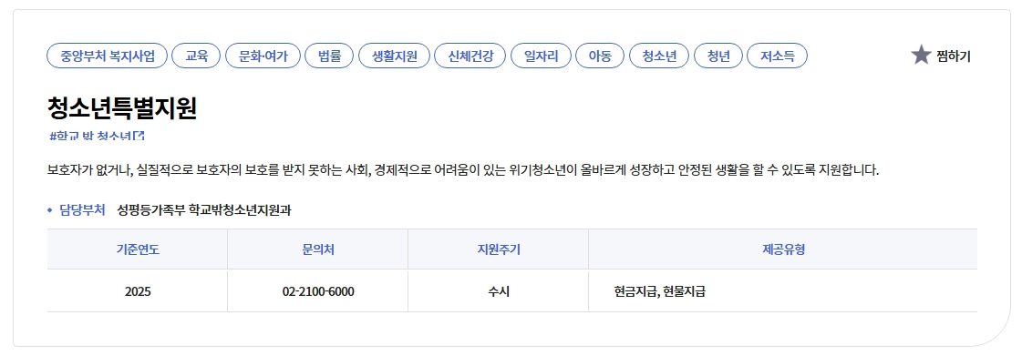 위기청소년 특별지원,자격확인,지원대상,지원금액 확인방법