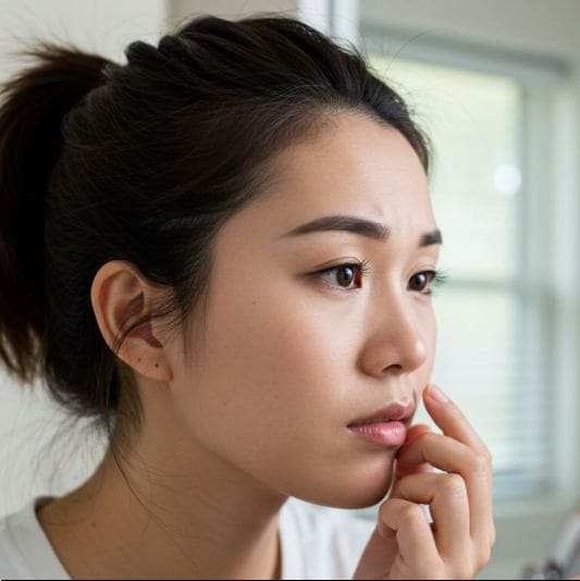 형개연교탕 효능 피부 건강, 피부염이 생긴 젊은 여성 사진