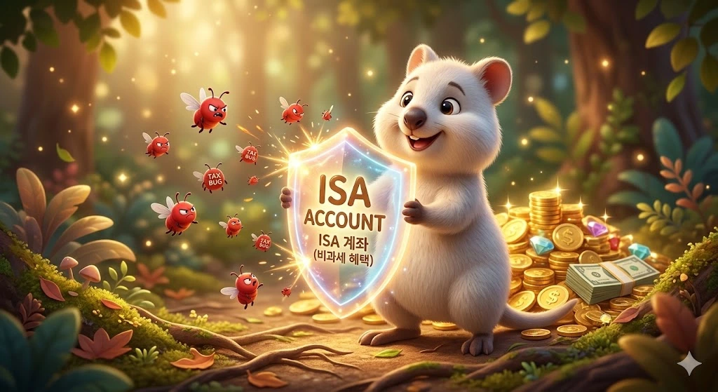 간색 세금 벌레(TAX BUG)들을 튕겨내며 자산을 보호하는 3D 픽사 스타일 일러스트.