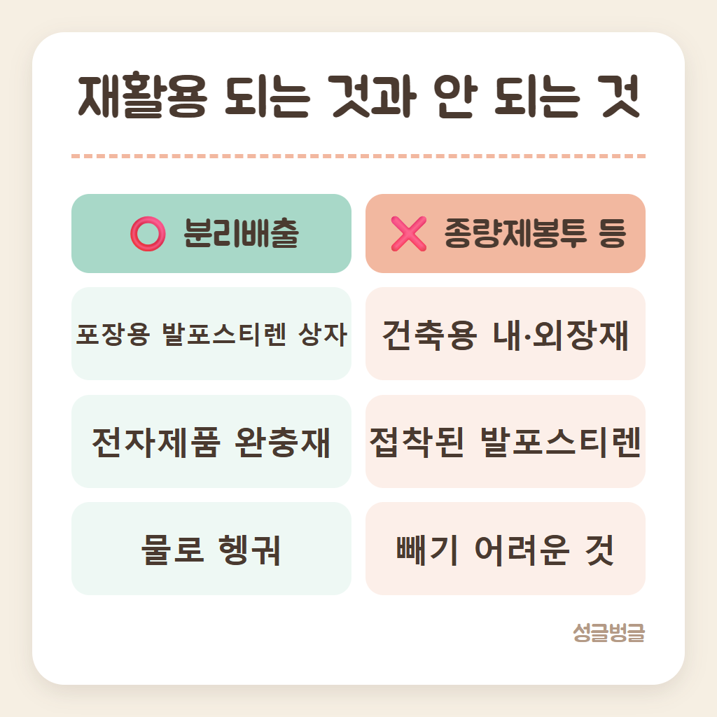 재활용 되는 스티로폼과 안 되는 스티로폼을 비교한 카드