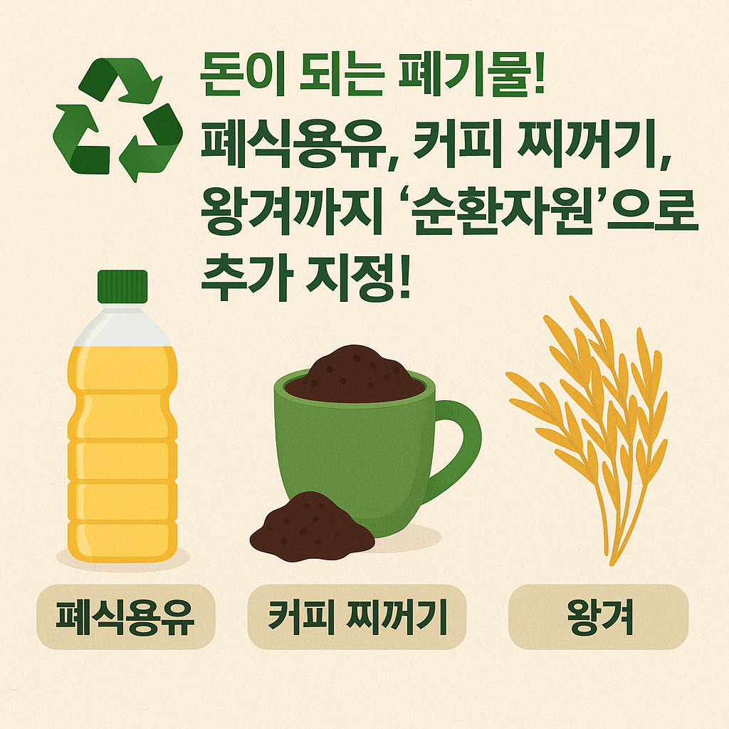 ♻️ 돈이 되는 폐기물! 폐식용유, 커피 찌꺼기, 왕겨까지 '순환자원'으로 추가 지정!